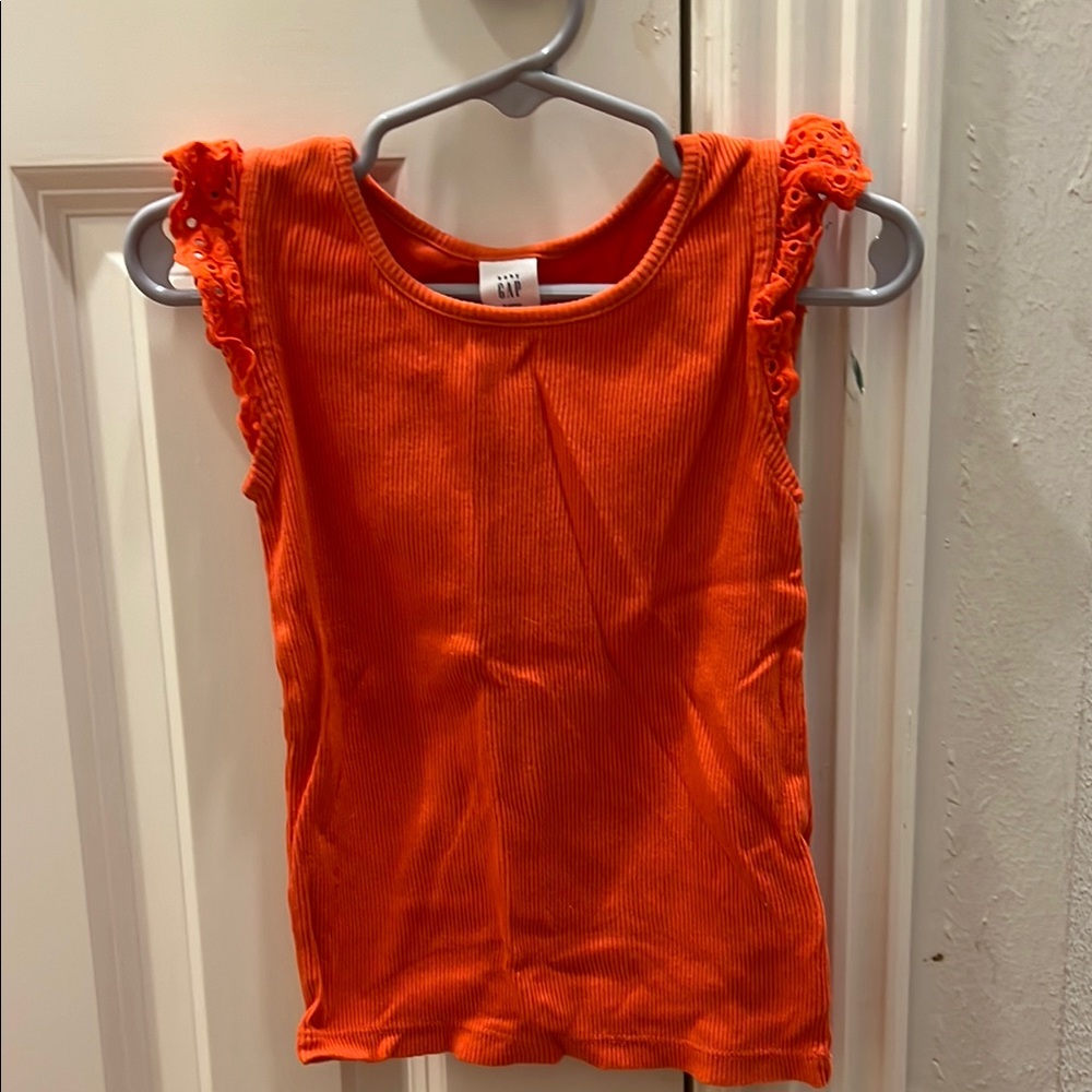 Baby Gap Orange Ruffled Kids Ribbed Tank Top 4 Cotton